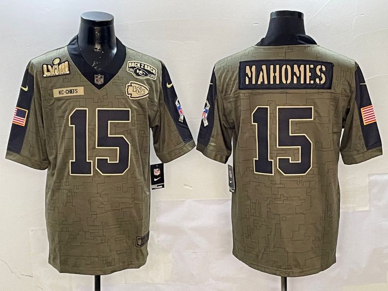 Men Kansas City Chiefs 15 Mahomes Green 2025 Nike Salute to Service Limited NFL Jersey style 6